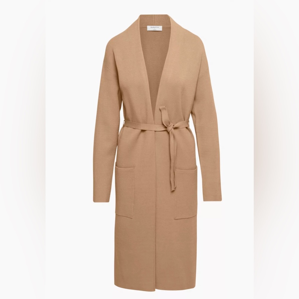 Aritzia Camel Belted Long Cardigan Sweater